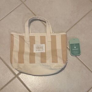 Summer Fridays Beige and White Striped Tote